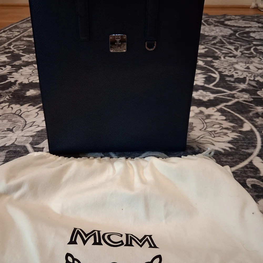 MCM Navy Leather Structured Tote Bag - Picture 2 of 8